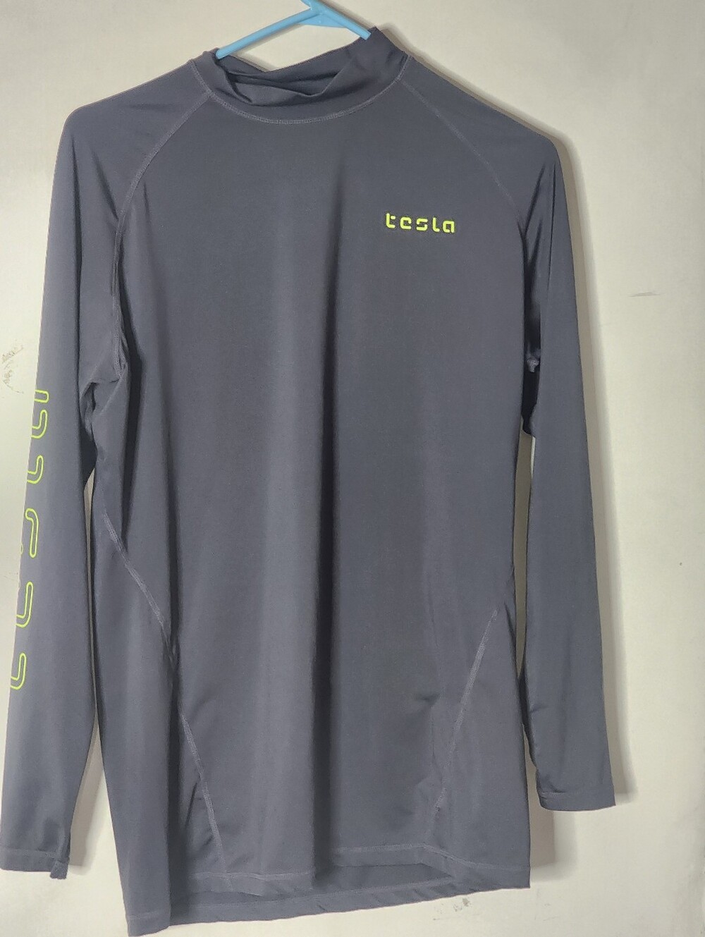 Tesla Men’s Long Sleeve Swim Rash Guard in Charcoal with Neon Yellow Logo